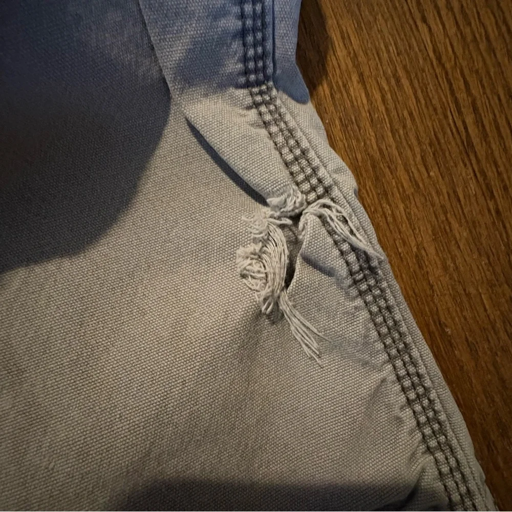 Distressed Carhartt Relaxed Fit Work Pants 33x30 Gray Double Knee Utility Cargo‎
